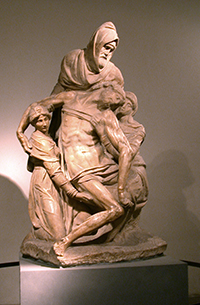 Michelangelo. Pietà. Nicodemo regge il Cristo nella Deposizione