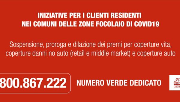 Coronavirus, Generali Italia e Alleanza Assicurazioni: misure per clienti aree interessate