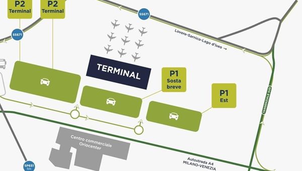 All'aeroporto di Bergamo l’area Sosta Breve P1 Est a tariffa ridotta e gratis i primi 20 minuti